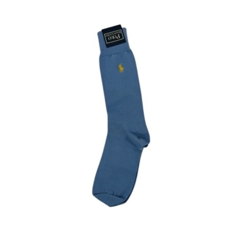 Polo Ralph Lauren Crew Socks Mens 10-13 Sky Blue Yellow Pony Embroidery 8112 NEW